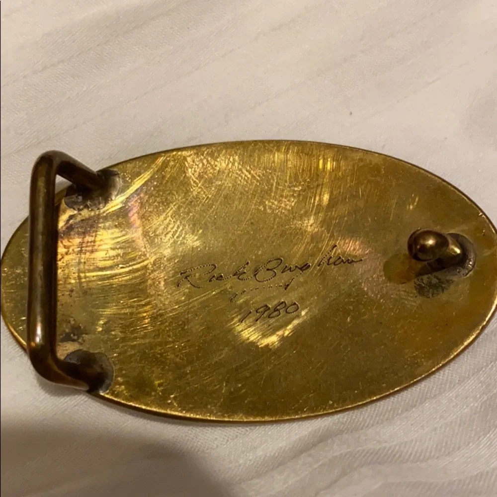 BELT BUCKLE BRASS HAND SIGNED BELT 1980